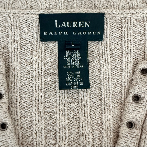 Lauren Ralph Lauren | Ribbed V-Neck Sweater | Silk Linen Cotton Blend - Picture 2 of 11